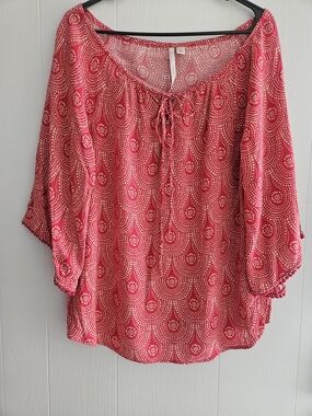 Women's Pink Tie-Front Peasant Blouse